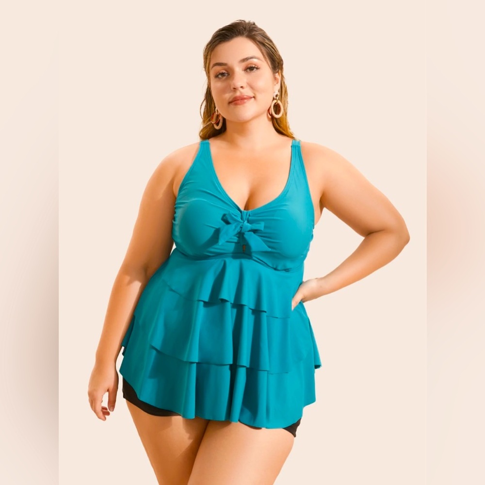 BloomChic Teal Ruffle Swim Dress